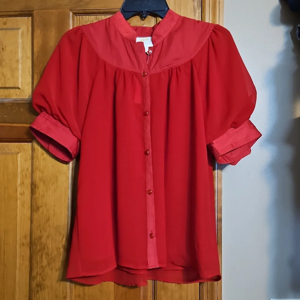 NWT Maeve By Anthropologie Lavoie Red  Blouse - Picture 4 of 10